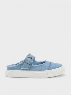 Charles & Keith Denim Buckled Slip-On Sneakers Azules Claro | 4073285-CH