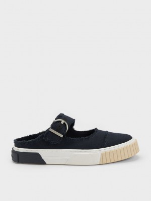 Charles & Keith Denim Buckled Slip-On Sneakers Azules Oscuro | 1836294-SW