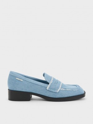 Charles & Keith Denim Cut-Out Penny Loafers Azules Claro | 4180796-OT