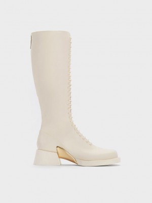 Charles & Keith Devon Metallic-Accent Encaje-Up Knee-High Boots Rosas | 7509431-BH