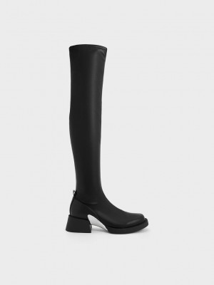 Charles & Keith Devon Metallic-Accent Thigh-High Boots Negros | 3812965-ZB