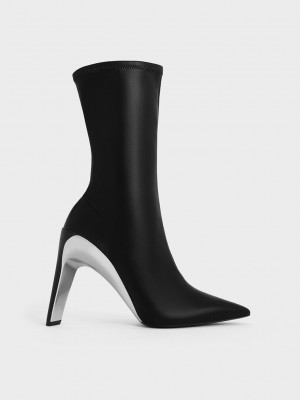 Charles & Keith Devon Metallic Blade-Heel Ankle Boots Negros | 6708152-IQ