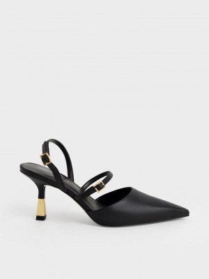 Charles & Keith Double Correa Destalonadas Pumps Negros | 0951367-UV
