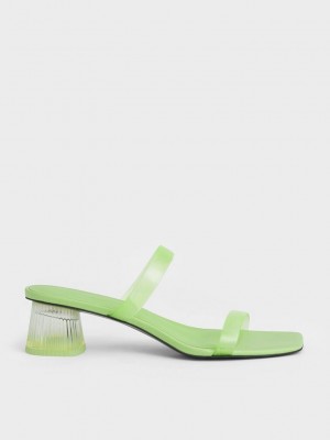 Charles & Keith Double Correa See-Through Mules Verdes | 4125967-JL
