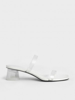 Charles & Keith Double Correa See-Through Mules Blancos | 6071548-MS
