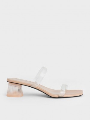 Charles & Keith Double Correa See-Through Mules Beige | 7613520-PQ