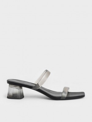 Charles & Keith Double Correa See-Through Mules Negros | 7645813-WD