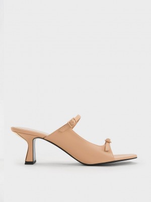 Charles & Keith Double Correa Tacón Mules Beige | 8350921-FX
