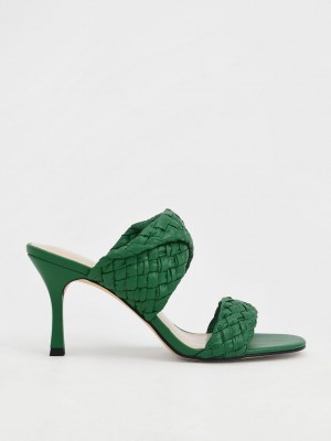 Charles & Keith Double Correa Woven Tacón Mules Verdes | 8432569-IH