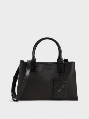 Charles & Keith Double Top Handle Structured Bag Negros | 3970548-TM