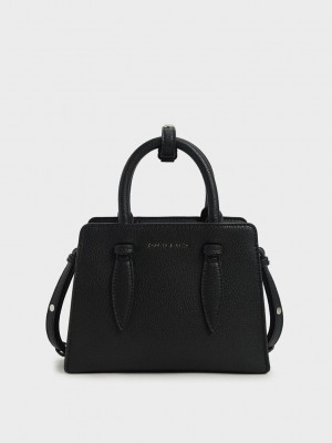 Charles & Keith Double Top Handle Structured Bag Negros | 4581976-MJ