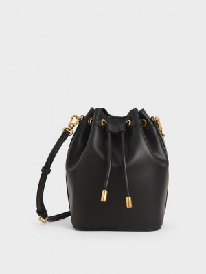 Charles & Keith Drawstring Bucket Bag Negros | 8021357-QM