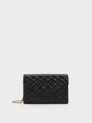 Charles & Keith Duo Acolchado Envelope Clutch Negros | 6508372-ZE