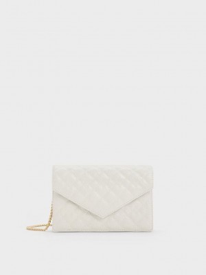 Charles & Keith Duo Acolchado Envelope Clutch Blancos | 7564139-JT