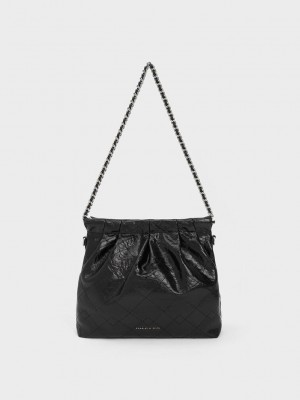 Charles & Keith Duo Chain Handle Shoulder Bag Negros | 1609584-ZP