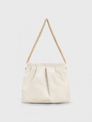Charles & Keith Duo Double Chain Hobo Bag Creme | 5163074-PF