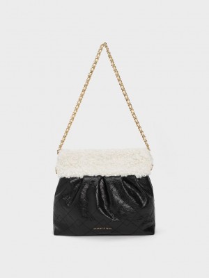 Charles & Keith Duo Furry Chain Handle Shoulder Bag Multicolor | 0526813-GT