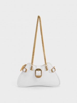 Charles & Keith Eilith Chain-Handle Buckled Bag Blancos | 2756490-AS