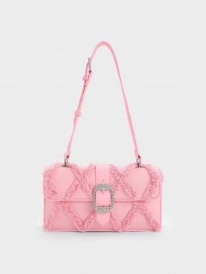 Charles & Keith Eilith Frayed Denim Buckled Bag Rosas | 0864392-AF