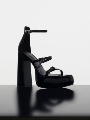 Charles & Keith Elvina Charol Buckled Plataforma Sandals Negros | 7463982-NE