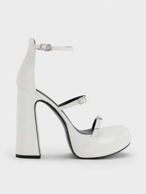 Charles & Keith Elvina Charol Buckled Plataforma Sandals Blancos | 1243907-JE