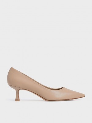 Charles & Keith Emmy Pointed Kitten Heel Pumps Beige | 4892506-FL