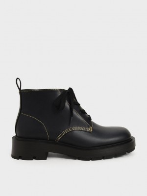 Charles & Keith Encaje-Up Ankle Boots Negros | 6372504-RY