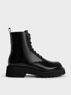 Charles & Keith Encaje-Up Ankle Boots Negros | 3108275-UX