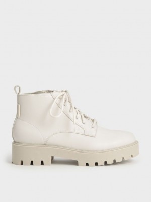 Charles & Keith Encaje-Up Fornido Ankle Boots Rosas | 8095126-WZ