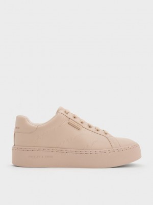 Charles & Keith Encaje-Up Sneakers Beige | 0238679-LI