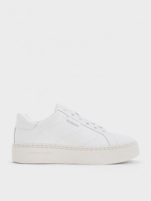 Charles & Keith Encaje-Up Sneakers Blancos | 1398542-IU