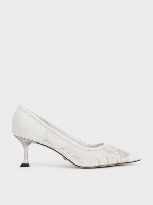 Charles & Keith Encaje Sculptural Heel Pumps Blancos | 7803265-FL