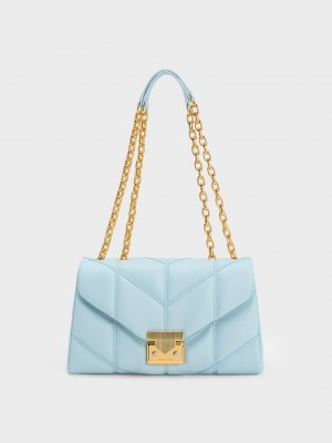 Charles & Keith Eudora Chevron Trapeze Bag Azules | 4168270-SN