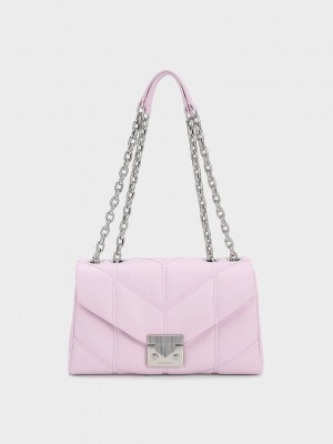 Charles & Keith Eudora Chevron Trapeze Bag Morados | 4275689-VH