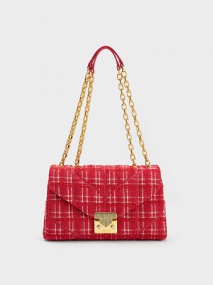 Charles & Keith Eudora Tweed Trapeze Bag Rojos | 4956312-WU