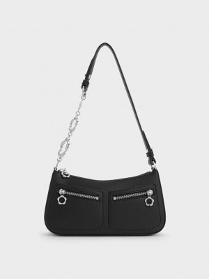 Charles & Keith Flower-Embellished Shoulder Bag Negros | 8961027-IF