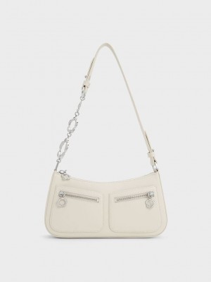 Charles & Keith Flower-Embellished Shoulder Bag Rosas | 9078534-JV