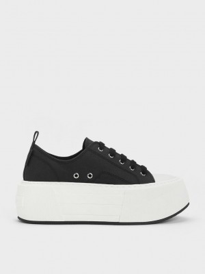 Charles & Keith Fornido Plataforma Low-Top Sneakers Negros | 2750619-MU