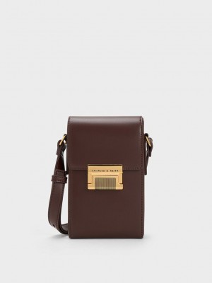 Charles & Keith Freida Metallic Accent Elongated Pouch Marrom Oscuro | 8453279-YE