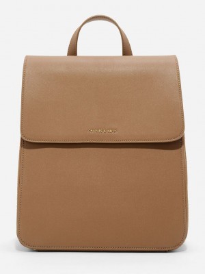 Charles & Keith Front Flap Structured Backpack Marrom | 3846201-LY