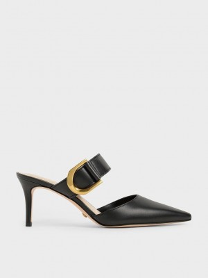 Charles & Keith Gabine Buckled Cuero Mule Pumps Negros | 3061952-NM