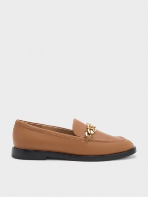 Charles & Keith Gabine Chain-Link Cuero Loafers Marrom | 8760194-JK