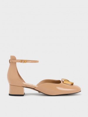 Charles & Keith Gabine Charol Cuero D'Orsay Pumps Beige | 4132576-TS