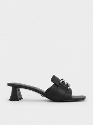 Charles & Keith Gabine Cuero Block Heel Mules Negros | 6503478-HV