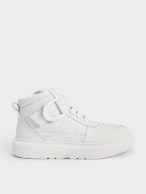 Charles & Keith Gabine Cuero High-Top Sneakers Blancos | 7840936-KA