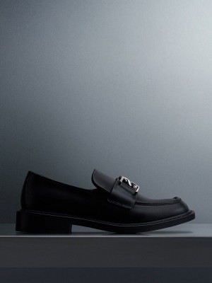 Charles & Keith Gabine Cuero Loafers Negros | 3805679-TY