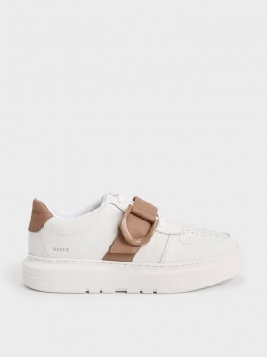 Charles & Keith Gabine Cuero Low-Top Sneakers Marrom | 9361472-WV