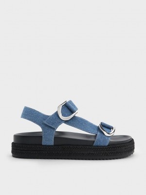 Charles & Keith Gabine Denim Alpargata Sandals Azules | 1927360-YD