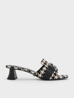 Charles & Keith Gabine Houndstooth Cuero Tacón Mules Multicolor | 1342057-RD