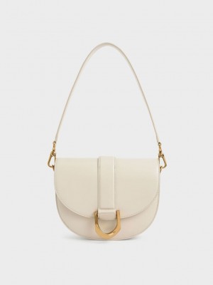 Charles & Keith Gabine Saddle Bag Creme | 5471839-GA